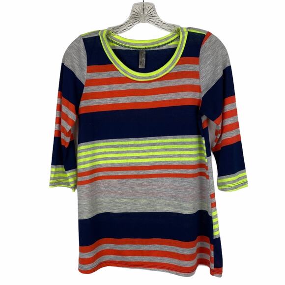 OPHELIA for FC S Multicolor Striped Top Navy Blue Gray Neon Green - Picture 1 of 7